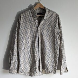 Ralph Lauren Blue Label Brown Checkered Pony Logo Long Sleeve Button Down Shirt